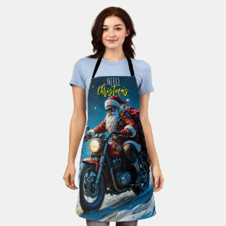 Merry Christmas Santa Clause On Motorcycle  Apron
