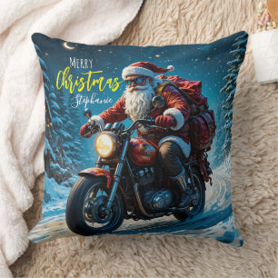 Merry Christmas Santa Clause On Motorcycle Cushion