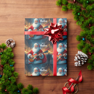 Merry Christmas Santa Clause Playing Guitar Wrapping Paper