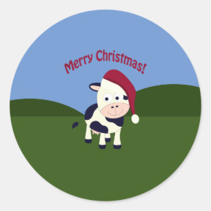 Merry Christmas Santa Cow Classic Round Sticker