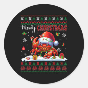 Merry Christmas Santa Crab Sweater Sea Animals Lov Classic Round Sticker