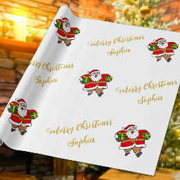 Merry Christmas Santa Custom Name Personalised Wrapping Paper