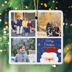 Merry Christmas Santa & Cute Family Photo Collage Ceramic Ornament