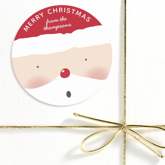 Merry Christmas Santa Cute Fun Personalised Name Classic Round Sticker (Creator Uploaded)