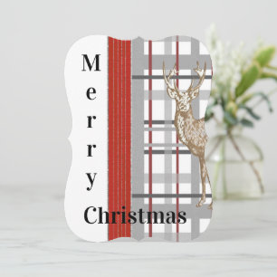 Merry Christmas Santa Deer PlaidFlat Greeting Card