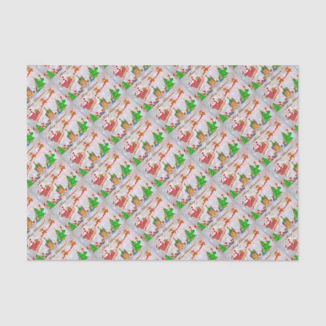 Merry Christmas Santa Delivering Gifts Tissue Paper (Front)