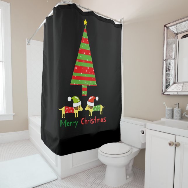 Merry Christmas (Santa dogs) Shower Curtain (In Situ)