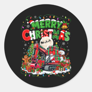 Merry Christmas Santa Driving Excavator Xmas Trees Classic Round Sticker
