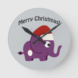 Merry Christmas! Santa Elephant Round Clock