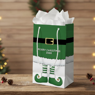 Merry Christmas Santa Elf Holiday Green Small Gift Bag