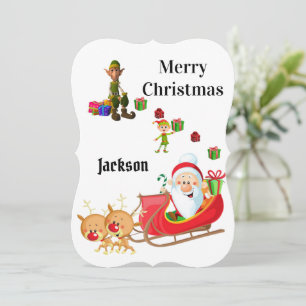 Merry Christmas Santa Elf Santa Flat Greeting Card