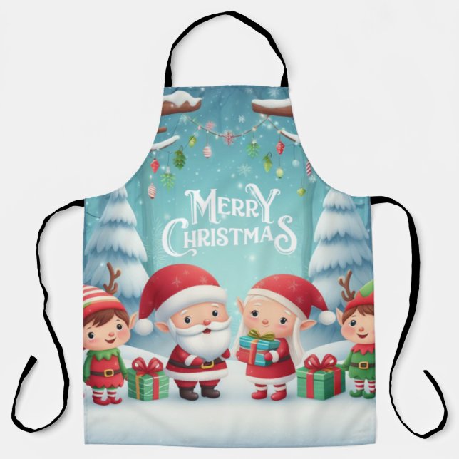 Merry Christmas/santa/elves snow Apron (Front)