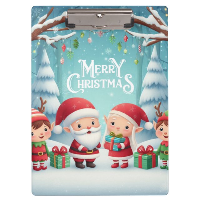 Merry Christmas/santa/elves snow Clipboard (Front)