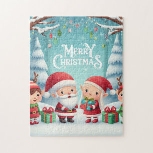 Merry Christmas/santa/elves snow Jigsaw Puzzle