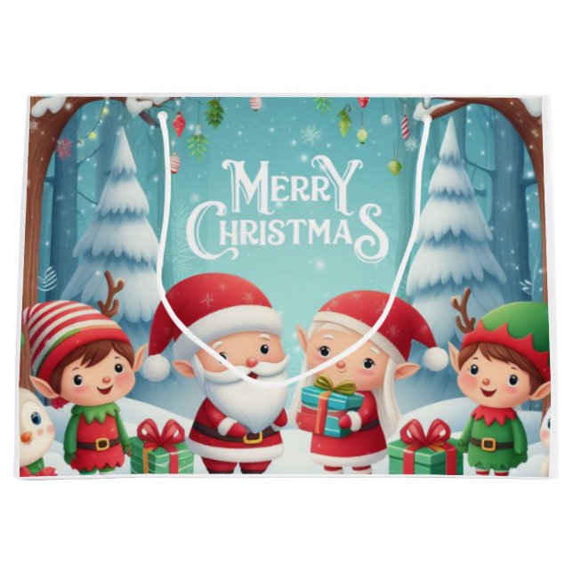Merry Christmas/santa/elves snow Large Gift Bag (Front)