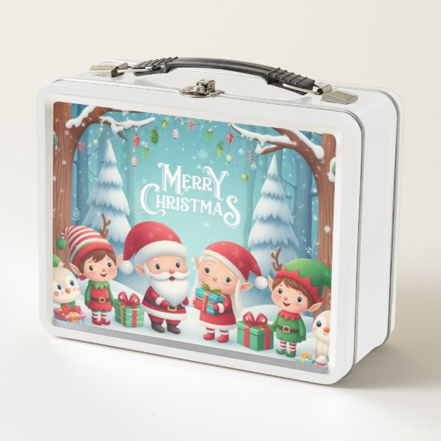 Merry Christmas/santa/elves snow Metal Lunch Box (Front)