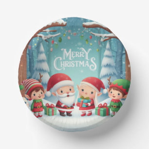 Merry Christmas/santa/elves snow Paper Plate