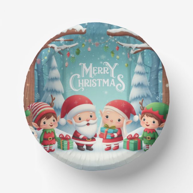 Merry Christmas/santa/elves snow Paper Plate (Front)