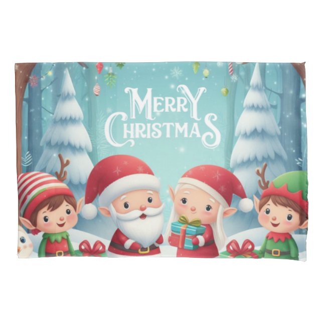 Merry Christmas/santa/elves snow Pillowcase (Front)