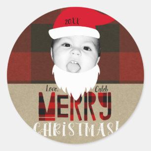 Merry Christmas Santa Face Cute Photo Holiday Classic Round Sticker