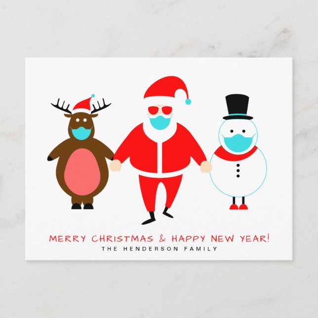 Merry Christmas Santa Face Mask Funny Holiday Postcard (Front)