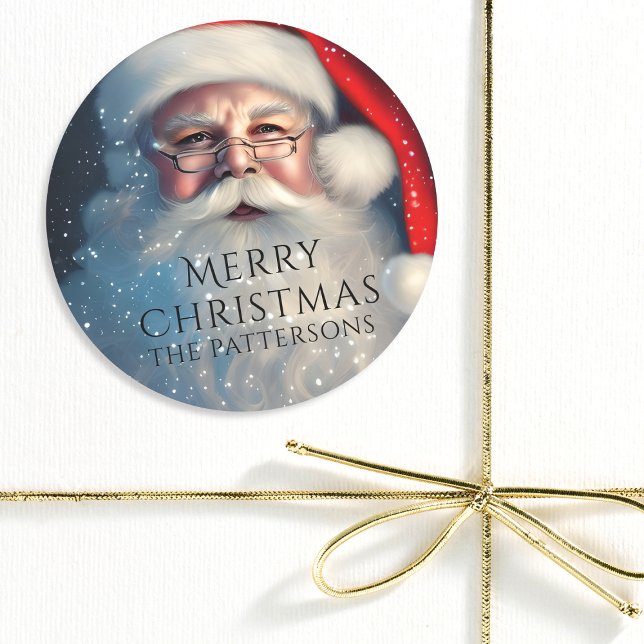 Merry Christmas Santa Festive Winter Holidays  Classic Round Sticker (Creator Uploaded)