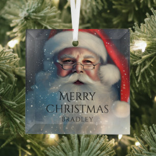 Merry Christmas Santa Festive Winter Holidays Glass Tree Decoration