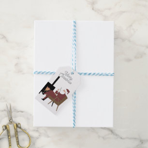Merry Christmas Santa Fireplace Gift Tags