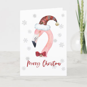 Merry Christmas Santa Flamingo Christmas Holiday Card