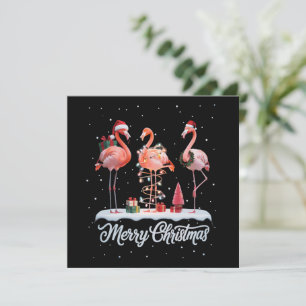 Merry Christmas Santa Flamingo Light Snow Xmas Holiday Card