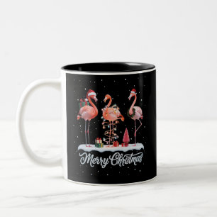 Merry Christmas Santa Flamingo Light Snow Xmas Two-Tone Coffee Mug