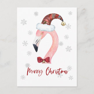 Merry Christmas Santa Flamingo Postcard