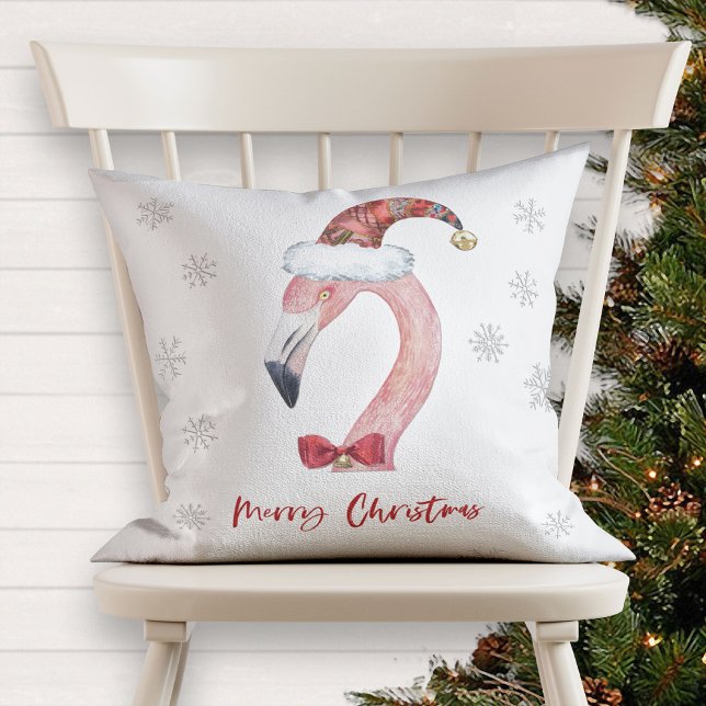 Merry Christmas Santa Flamingo Red Typography Cushion (Creator Uploaded)