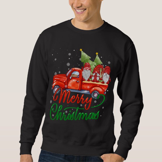 Merry Christmas Santa Gnomes On Red Truck Lights X Sweatshirt (Front)