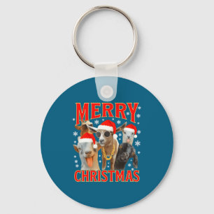 Merry Christmas Santa Goat Funny Xmas Goats Bootle Key Ring
