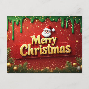 Merry Christmas Santa Green Red Postcard