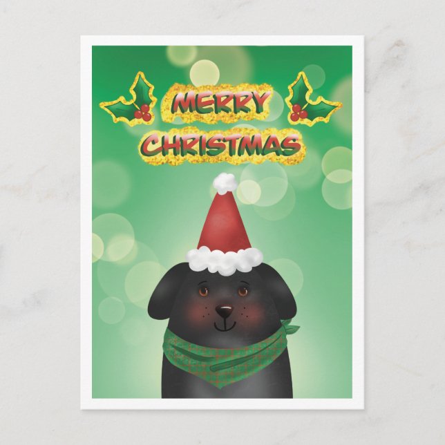 Merry Christmas Santa Hat Dog Holiday Postcard (Front)