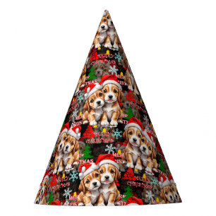 Merry Christmas Santa Hat Dog Puppy Design - Black