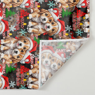 Merry Christmas Santa Hat Dog Puppy Design - Black Fabric