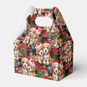 Merry Christmas Santa Hat Dog Puppy Design - Black Favour Box
