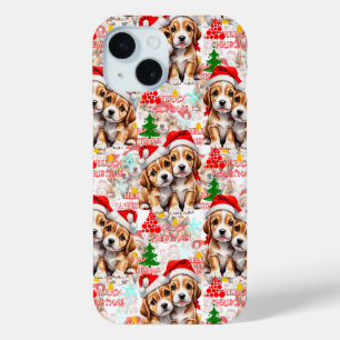 Merry Christmas Santa Hat Dog Puppy Design - White iPhone 15 Case