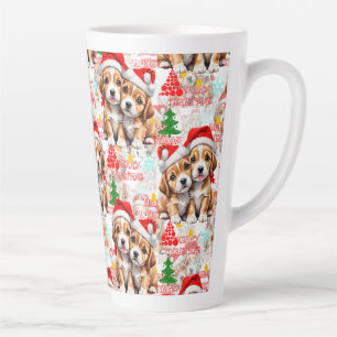 Merry Christmas Santa Hat Dog Puppy Design - White Latte Mug