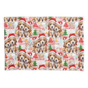 Merry Christmas Santa Hat Dog Puppy Design - White Pillowcase