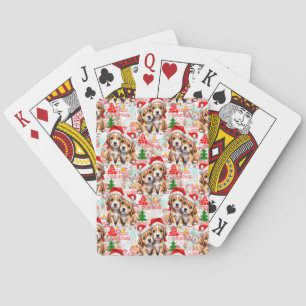 Merry Christmas Santa Hat Dog Puppy Design - White Playing Cards