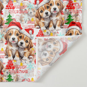 Merry Christmas Santa Hat Dog Puppy Design - White Tapestry