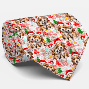 Merry Christmas Santa Hat Dog Puppy Design - White Tie