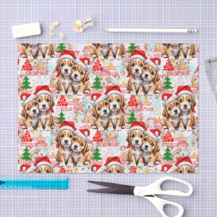 Merry Christmas Santa Hat Dog Puppy Design - White Tissue Paper