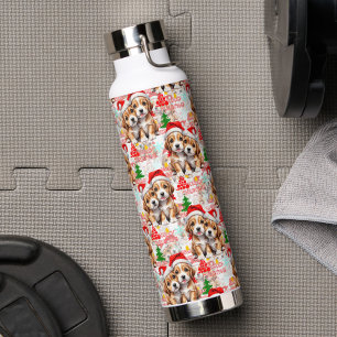 Merry Christmas Santa Hat Dog Puppy Design - White Water Bottle