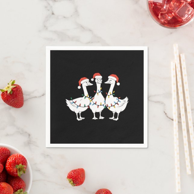 Merry Christmas Santa Hat Ducks Holiday Xmas Duck Napkin (Insitu)