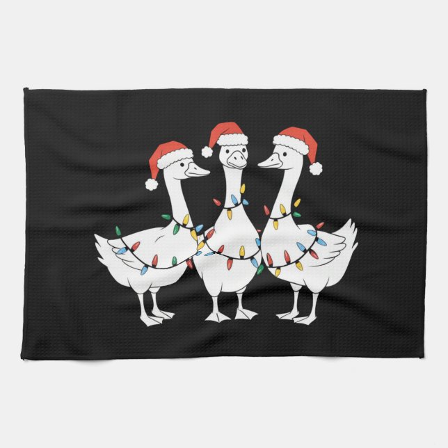 Merry Christmas Santa Hat Ducks Holiday Xmas Duck Tea Towel (Horizontal)
